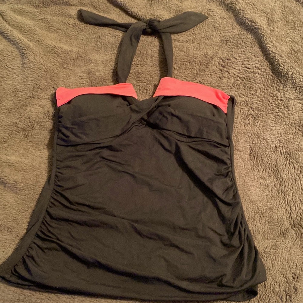 Anne Cole tankini top. Black with pink accents. Size large.
